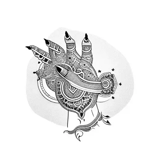 Hand With Henna And Moon Designs Long Nails