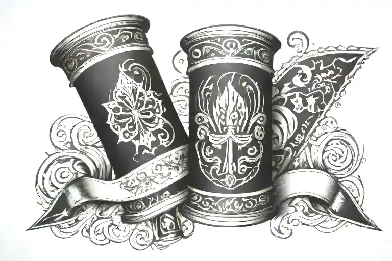 Western Style Tattoo With Gambling Lightning Playing Cards And Leather Swirl Type Design