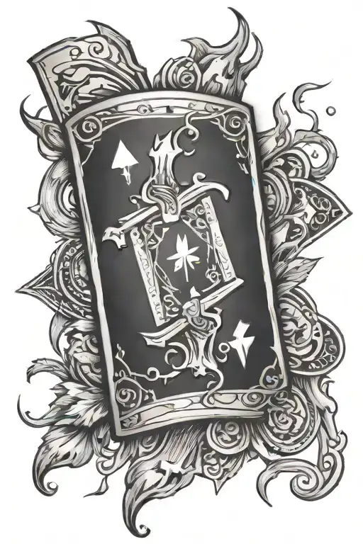 Western Style Tattoo With Gambling Lightning Playing Cards