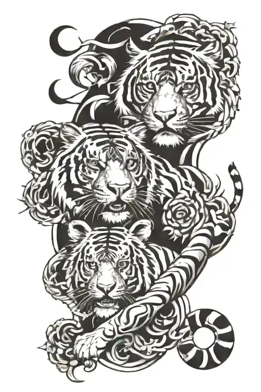 Tiger And Pisces Zodiac On Forearm Sleeve Design
