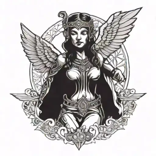 Valkerie Woman Warrior With Wings Spread Wide