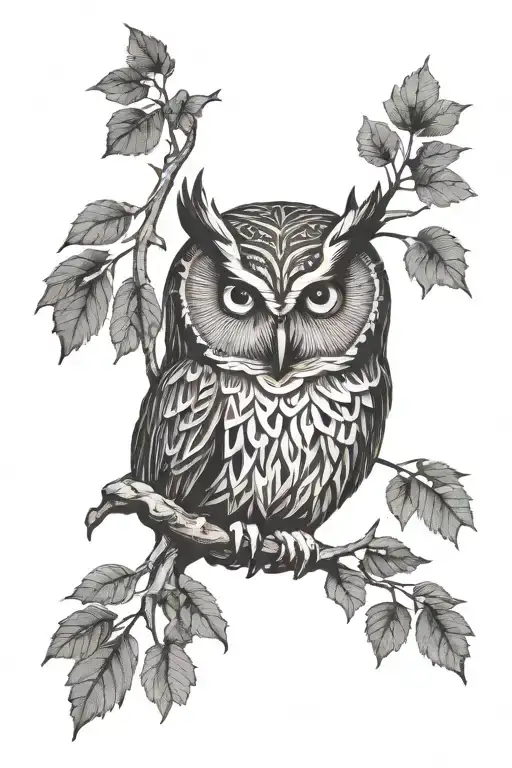 Owl Head With Dark Forest Tree