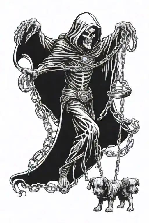 Grim Reaper Holding Dogs In Chains
