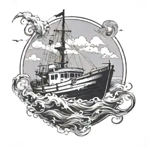 A Fishing Boat In A Ocean Background