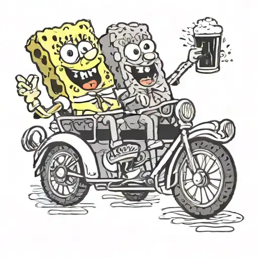 Spongebob And Patrick On A Bobby Car Drinking Beer