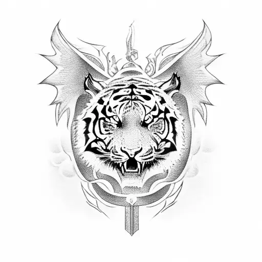 Tiger With Dragon Wings And Dragon Eyes