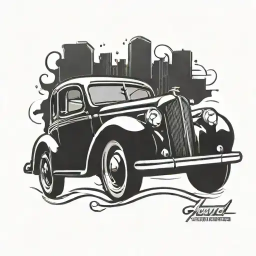 Marvel Logo With A Silhouette Of A Classic American Car Inside