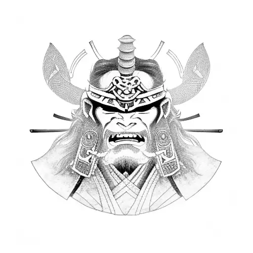 Samurai With Oni Mask Half Katana Out Of A Saya