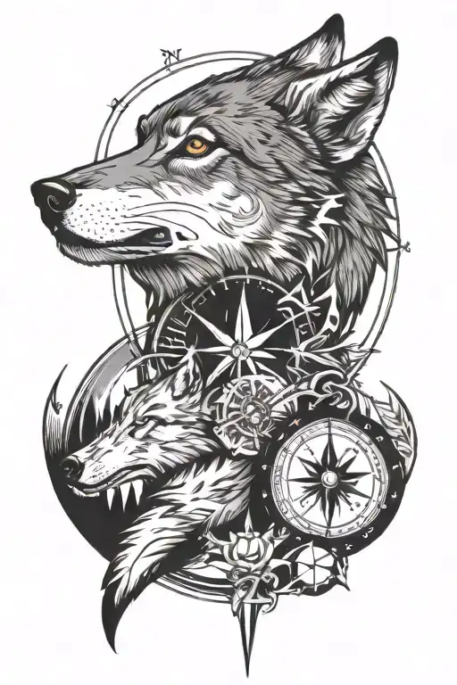 Wolf And Moon And Compass