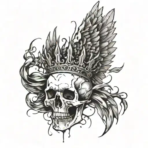 A Shattered Crown Floating Over Three Sets Of Withering Angel Wings