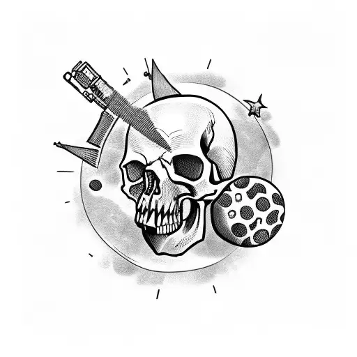 Skull With Gun And Planet