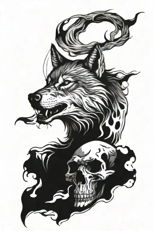 Wolf And Human Skull