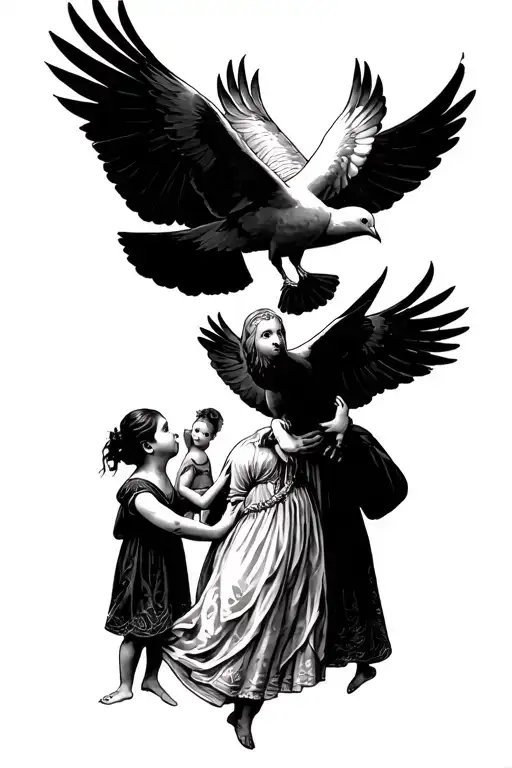 4 Doves The Flying A Big Brother Carrying The Wieght Of His Mom And 2 Little Sistgers