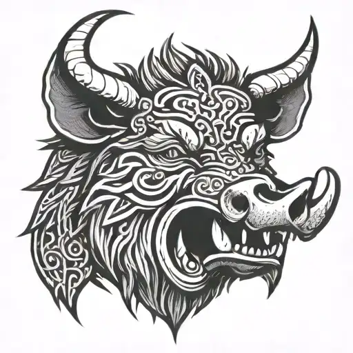 Irish Celtic Boar Head Angry Tongue