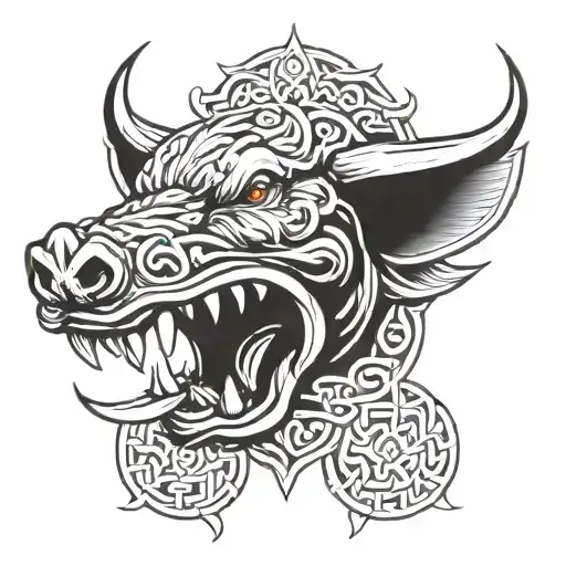 Irish Celtic Boar Head Angry Tongue