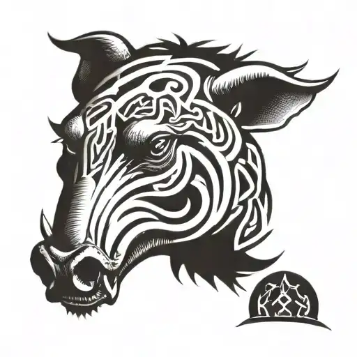 Irish Celtic Boar Head Angry Tongue
