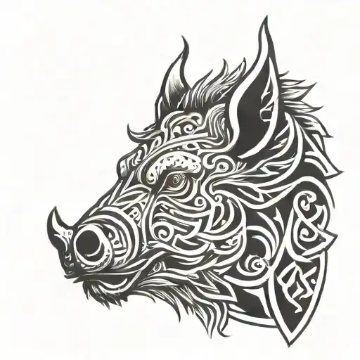 Irish Celtic Boar Head Angry