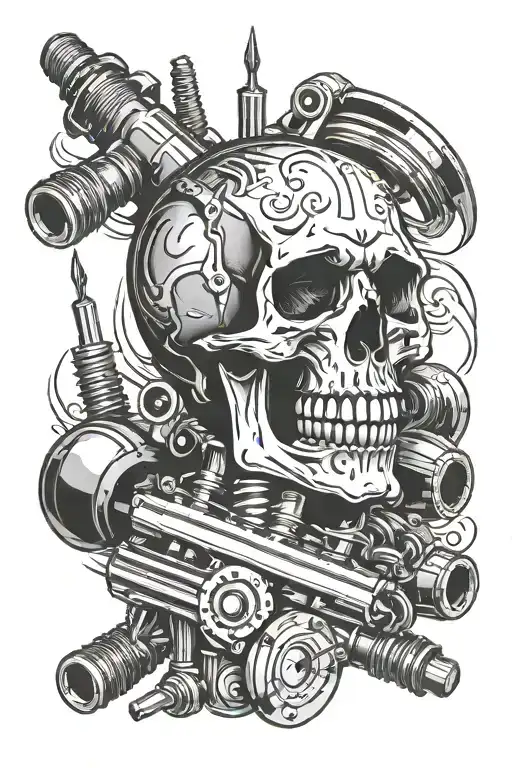 Skull Piston And Spark Plug With Rpm Guage With Needle