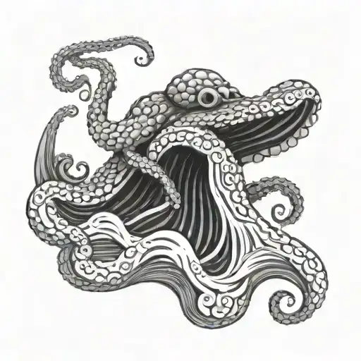 Muscular Octopus Surfing A Wave