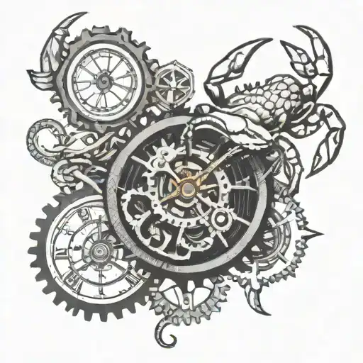 Gears Of A Clock With A Crab