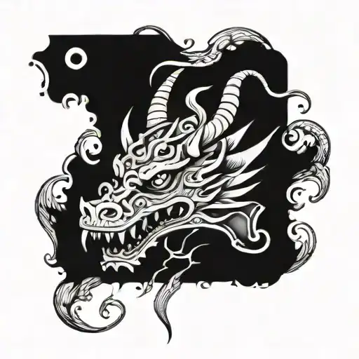 A Mythical Sign With A Front Facing Dragon Head Hidden Inside