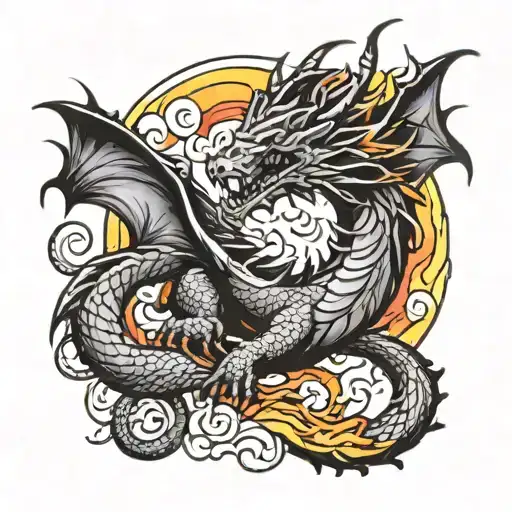 A Dragon Painting A Rainbow With Flames Instead Of A Brush