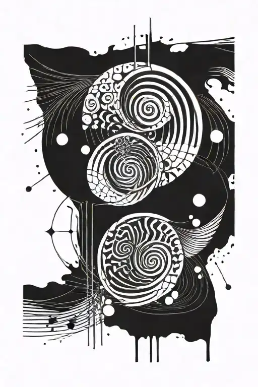 Abstract Black Ink Brush Stroke Fibonacci Spiral