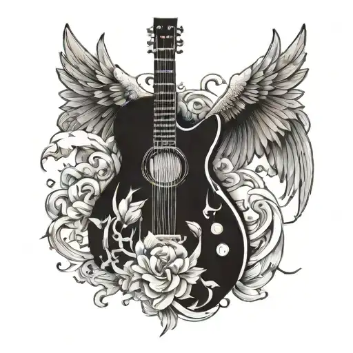 Guitar And Wings Flying