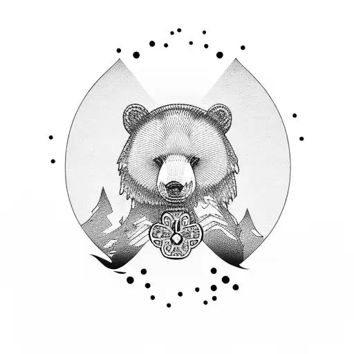 Micro Bear With Micro Paw Print And Hummingbird