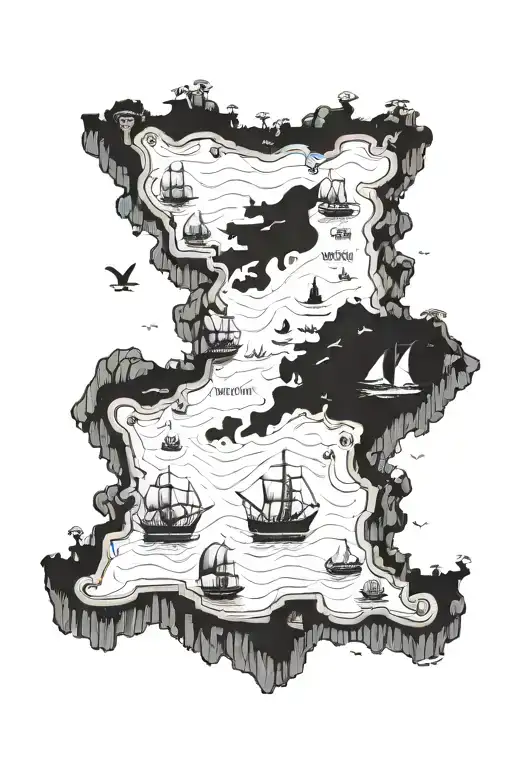 Greece Icaria Island Map With Pirates And Chests