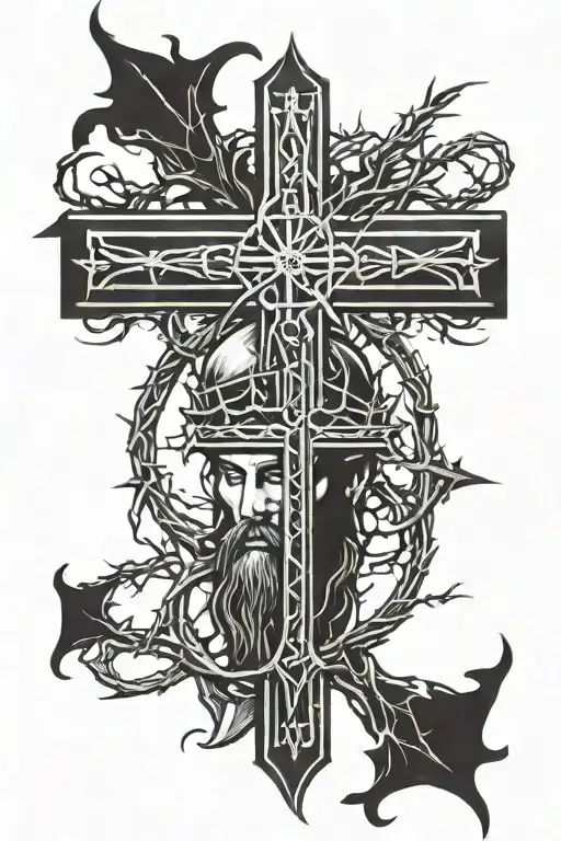 Yahweh With Christian Cross And Crown Of Thorns
