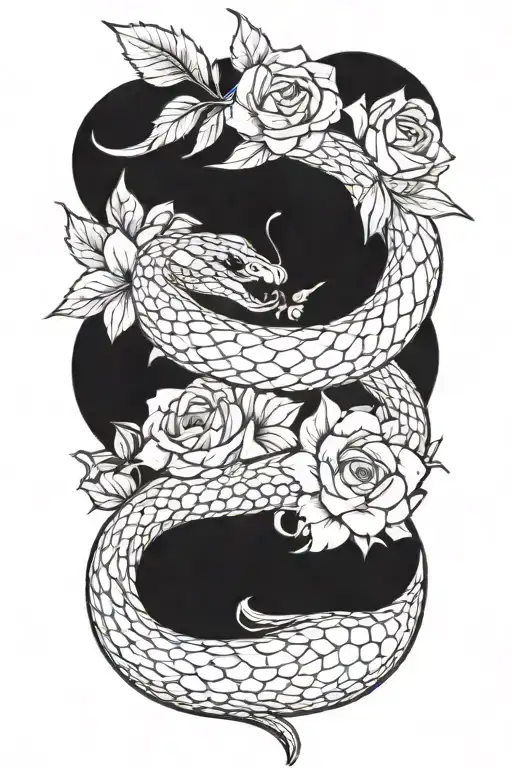 Snake With Flower Large Black Leaves And A Dagger