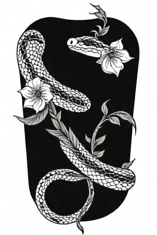 Snake With Flower Large Black Leaves And A Dagger