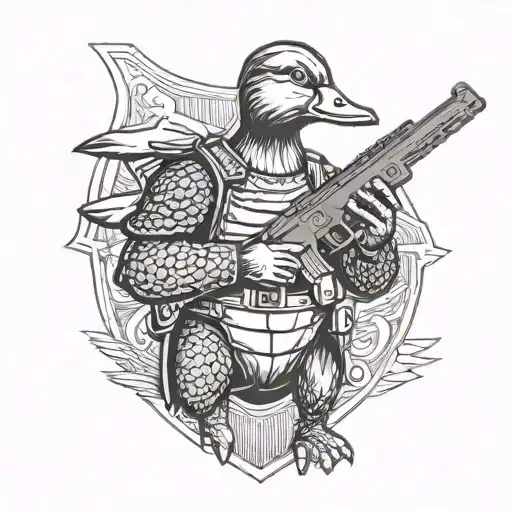 Duck Wearing Body Armor Holding Gun