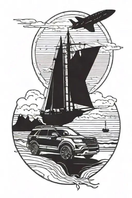 Ford Explorer On The Beach Looking At The Sunset With A Small Space Ship In The Sky
