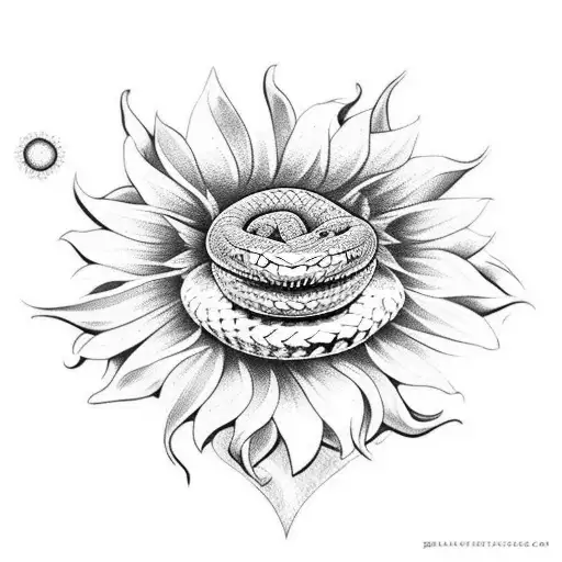 Snake On A Dagger With Sunflower And Daisy In The Background