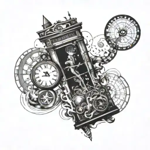 A Time-travel Themed Sleeve Tattoo Showcasing Different Eras And Experiences