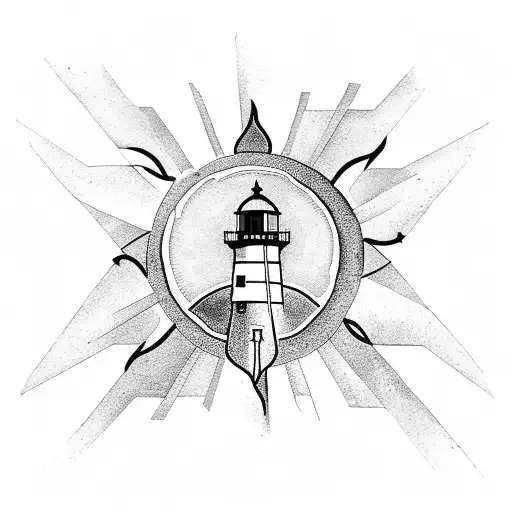 Lighthouse Beetween A Sun And Moon