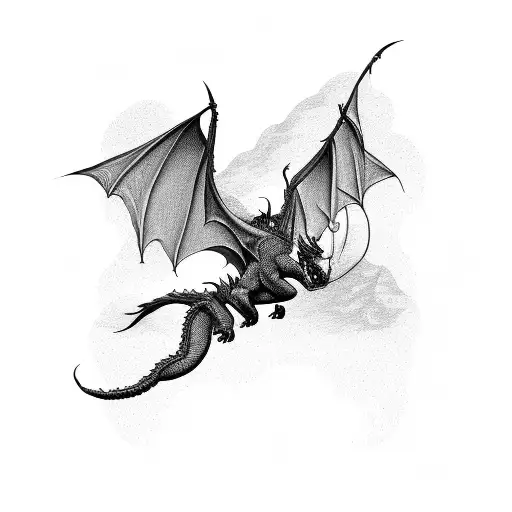 A Majestic Silhouette Of A Dragon Flying Over The Mountains Of Middle-earth