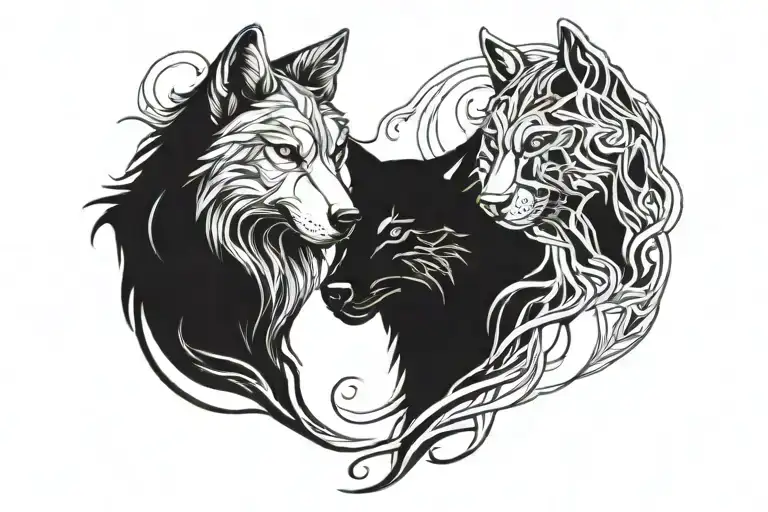 Wolf And Panther Animal Playing