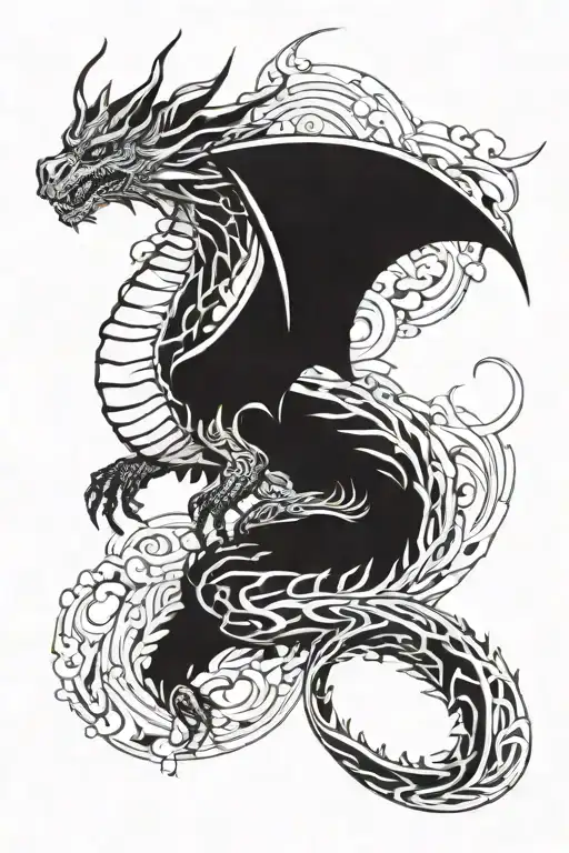 Dragon With Wings Sitting On Abstraction