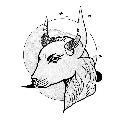 A Sagittarius Looking At The Moon At Night By A Lake In Black And White