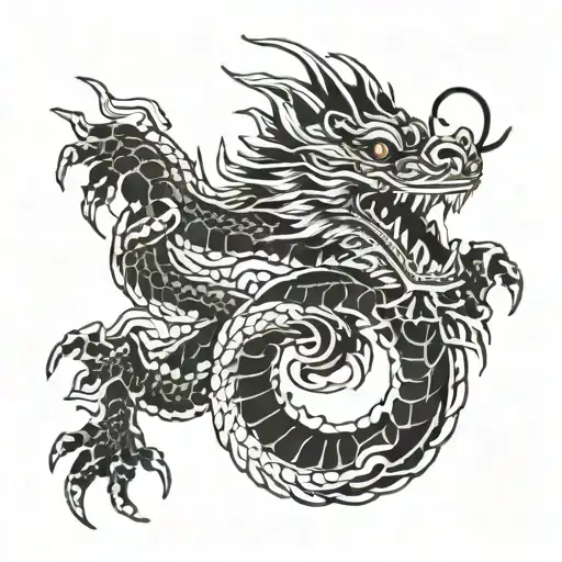 Japanese Dragon Wrapped Around The Japanese Kaizen Symbol