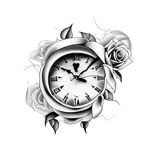 Cracked Clock With Roses