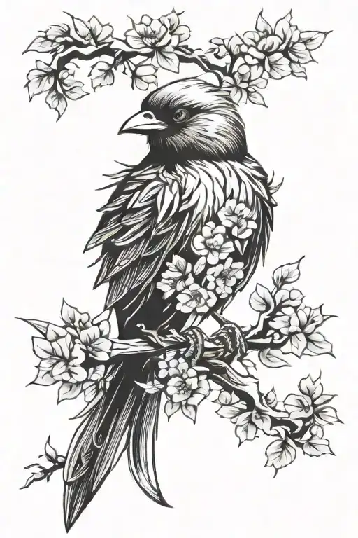 Chinese Ink Brush Art Gothic Style Bird