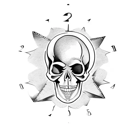 Old Clock With Skull Behind It