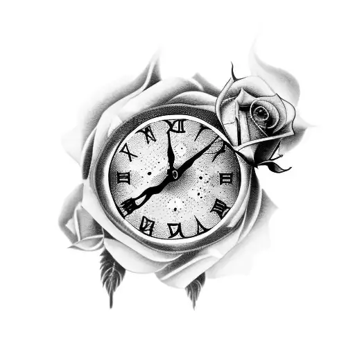 Cracked Clock With Roses And Fire