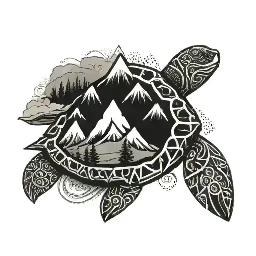 A Tribal Turtle Design Incorporating Elements Of Wyoming Landscapes And Mountains