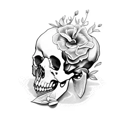 Smashed Skull With Flower Growing Though It