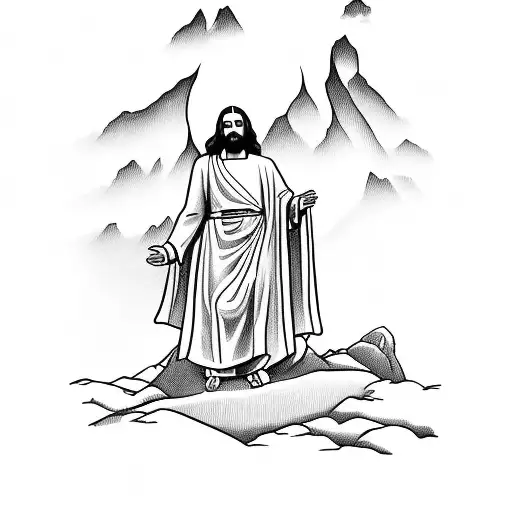 Jesus Crossing On The Mountain Golgath With Father Death Praying On His Knees
